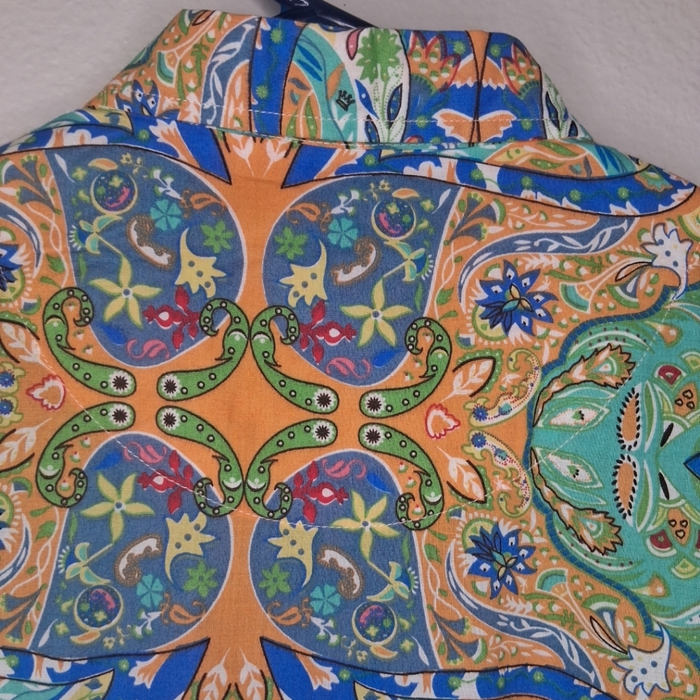 Tizzie Long Sleeve Button Up Blouse Preppy Paisley Bright Colorful Cotton Size S - Picture 10 of 16